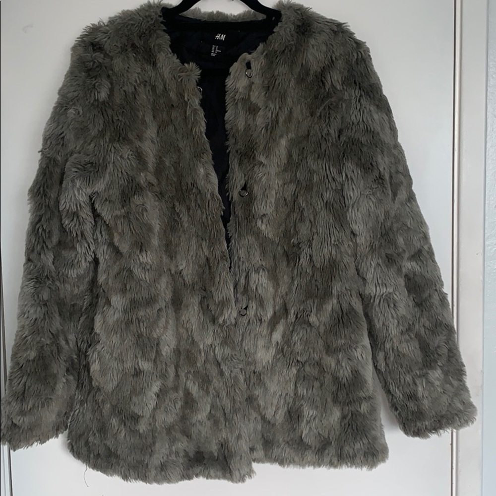 Gray Faux fur coat with pockets